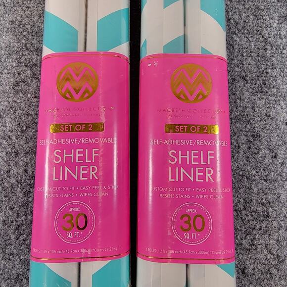 Macbeth Collection Shelf Liner Set Aqua Chevron Self Adhesive Removable 60 Sq Ft - Picture 2 of 5